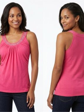 White House Black Market Women’s Pink Embellished Scoop Neck Tank Top — Size XXS